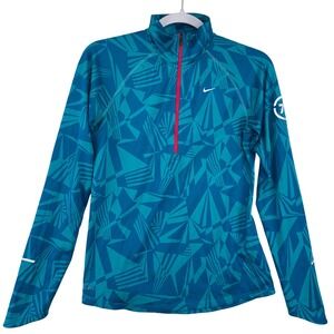 Nike Womens Dri-FIT Running Half-Zip Pullover Teal Geometric Shard Size M